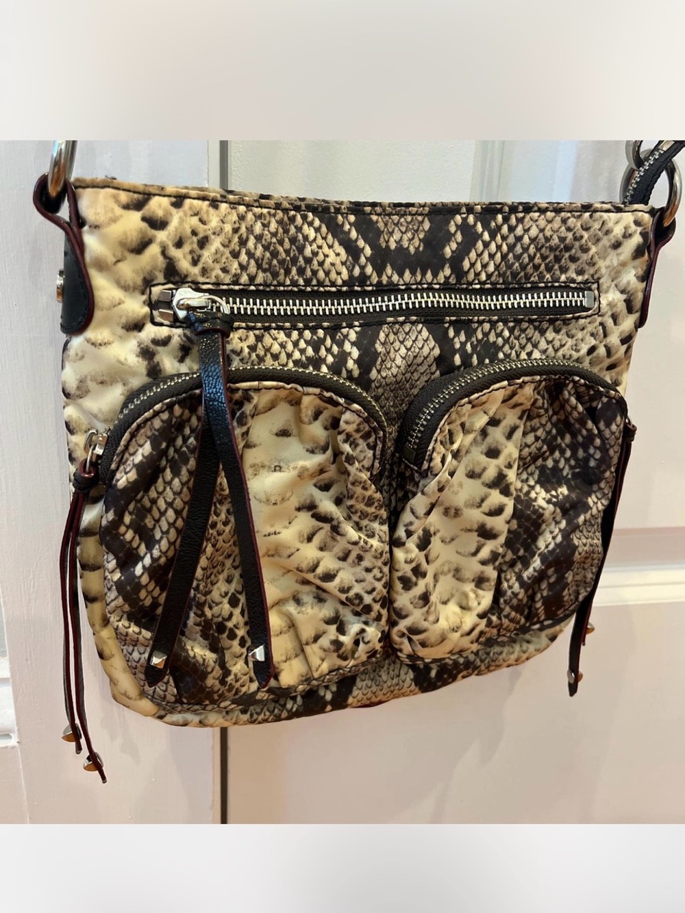 NWOT MZ Wallace  MIA Snake-Print Crossbody Bag in Beige and Black - Picture 10 of 16